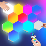 1 x RAW Customer Returns Hexagon LED Panel Wall Light with Remote Control, RGB Hexagon Wall Light Interactive Touch Control Gaming LED Panels, DIY Hexagon LED Quantum Magic Panel for Gaming Living Room Gifts, 6 Panel - RRP €52.75