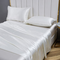 1 x RAW Customer Returns Jemiipee French Satin Sheet Set Solid Color 135x190x36 cm - Fitted Sheets, Top Sheet, 2 Pillowcases - Satin Bed Linen 4 Pieces - Ivory - RRP €40.66