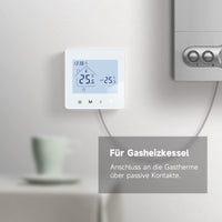 1 x RAW Customer Returns 2 Wire Heating Thermostat with Battery. Manually Programmable Digital Boiler Thermostat for Gas and Water Heating. Wall Room Thermostat. Battery not included 3A - RRP €36.38