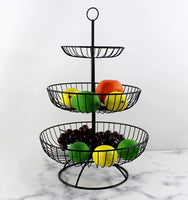 1 x RAW Customer Returns Bekith 3 Tier Fruit Stand Fruit Basket Metal Wire Fruit Bowl Decorative Vegetable Basket, Height 48cm, Storage Baskets 16 24 30cm Black  - RRP €23.18