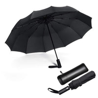 1 x RAW Customer Returns JIGUOOR Umbrella Windproof Travel Compact Umbrella, 12 Ribs Strong Folding Umbrella Automatic Large Umbrellas, Wind Resistant Umbrella with Leather Case Black - RRP €21.82