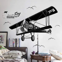 1 x RAW Customer Returns WandSticker4U - XL wall sticker vintage AIRPLANE black I Wall pictures 130x93 cm I Wall sticker retro aviator jet poster I Decoration for living room bedroom youth room boy teenager - RRP €15.0