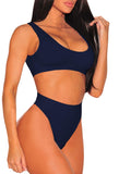 1 x RAW Customer Returns Viottiset Women Two Piece Bikini Set Swimsuit Crop Top High Waist Swimwear Beachwear Push Up Summer Deep Blue S - RRP €29.99