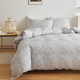 1 x RAW Customer Returns Freyamy Bohemian Bedding 135x200cm 2-piece Gray Light Gray Tufted Geometric Bedding Boho Embroidery Chic Bedding Microfiber Soft Duvet Cover with Zipper and Pillowcase 80x80cm - RRP €37.27