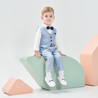 1 x RAW Customer Returns Volunboy Elegant Child Suit Shirts Bow Tie Vest Trousers, Boy Clothing 4 Pieces Gentleman Wedding Ceremony 18-24 months, Blue Plaid, Size 90  - RRP €34.76