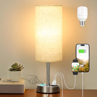 1 x RAW Customer Returns Kakanuo bedside lamp touch dimmable, table lamp with charging function, USB A C ports, LED bulb, white linen lampshade, metal base, small lamp for bedroom, living room, baby room, office - RRP €27.22