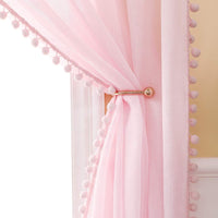 1 x RAW Customer Returns MIULEE Curtain with pompoms - pretty pink curtains for children s rooms, girls, 2 pieces of transparent curtains with pompoms for girls rooms, transparent curtain with pompoms, each H 145 x W 140cm - RRP €23.18