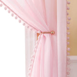 1 x RAW Customer Returns MIULEE Curtain with pompoms - pretty pink curtains for children s rooms, girls, 2 pieces of transparent curtains with pompoms for girls rooms, transparent curtain with pompoms, each H 145 x W 140cm - RRP €23.18