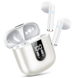 1 x RAW Customer Returns Jesebang Bluetooth headphones in ear, headphones wireless Bluetooth 5.3, ultralight earphones with HD microphone, outstanding sound, music streaming up to 30 hours, LED display, IP7 waterproof, white - RRP €30.24