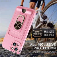 1 x Brand New JMstore Case Compatible with iPhone 14 PRO Max, Silicone Lanyard Cover, 360 Magnetic Ring Holder Card Holder Camera Protection Case-Pink - RRP €12.98