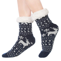 3 x Brand New FRALOSHA 3 pairs of deer hut socks, women s winter socks, warm cuddly socks, fuzzy anti-slip lining, stopper socks brown gray blue  - RRP €63.51