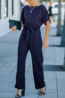 1 x RAW Customer Returns Sweezarmo Women s Elegant Half Sleeve Lantern Sleeve Jumpsuit With Belt Wide Leg Pants Jumpsuit XXL XX-Large Blue - RRP €48.4