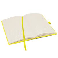 1 x RAW Customer Returns Notes London Eco A5 Notebook with Lined Pages, Pen Loop, Ribbon, Date Marks, Paper Sleeve, Medium Hard Cover, Sustainably Sourced Paper Neon Yellow  - RRP €16.8