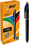 1 x RAW Customer Returns BIC 4 Colors Ballpoint Pen Set 4 Colors Pro, with black barrel, pack of 12, refillable, ideal for the office, home office or school - RRP €23.23