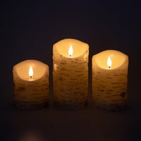 1 x Brand New Fanna 3 LED flameless real wax candles birch design, battery candles with timer for Christmas decorations, remote control and batteries included - H 10 12.5 15cm - RRP €19.99