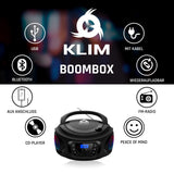 1 x RAW Customer Returns KLIM Boombox Radio with CD Player - NEW 2024 - FM Radio, CD Player, Bluetooth, MP3, USB, AUX - Includes rechargeable batteries - Wired and wireless modes - Compact and robust Black  - RRP €60.47