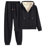 1 x RAW Customer Returns amropi Women s Tracksuit Fleece Hooded Jacket and Pants Winter Set 3XL,Black - RRP €52.99