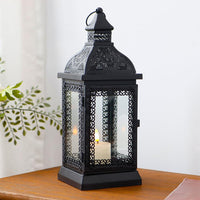 1 x RAW Customer Returns TRIROCKS Rustic Style Metal Candle Lantern 13 Tall Decorative Outdoor Lantern Candle Holder with Tempered Glass for Thanksgiving Garden Patio Indoor Outdoor Parties Black  - RRP €31.51