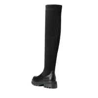 1 x RAW Customer Returns DREAM PAIRS Woman Over-The-Knee Boots Thigh High Boots Knitted Shaft Durable TPR BLACK Size 41 EUR  - RRP €55.99