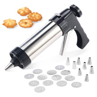 12 x RAW Customer Returns Pastry press for shortbread biscuits stainless steel dough syringe biscuit press shortbread biscuits professional shortbread machine shortbread press pastry press with 13 stencils and 8 bags cookie press - RRP €230.88