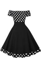 1 x RAW Customer Returns AXOE women s off-shoulder dress 50s cocktail dress with short sleeves knee-length black and white dotted size 48, 4XL - RRP €36.29