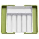 1 x RAW Customer Returns Lifewit Cutlery Holder, Expandable Utensil Holder for Drawer, Adjustable Cutlery Tray, Compact Cutlery Insert for Drawers Made of Plastic for Spoons, Forks, Knives, Large, Green and White - RRP €20.16