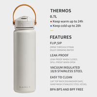 1 x RAW Customer Returns Blackube stainless steel drinking bottle with straw 750ml thermos flask - BPA-free, leak-proof, large metal drinking bottle for sports, school, fitness, outdoor, camping - white - RRP €25.2