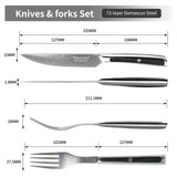 1 x RAW Customer Returns Sunnecko Steak Cutlery Set Steak Knife Set - 4pcs Damascus Steak Cutlery Set for 2 People Damascus Steak Fork Steak Knife Set of 4 Damascus Knives Damascus Forks G10 Steak Cutlery Set - RRP €108.99