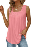 1 x Brand New NEYOUQE Tank Tops Women Ladies Blouse Summer Square Collar Sleeveless Women Tops Solid Color Casual T Shirts Women Summer Pink XL 48-50 - RRP €26.21