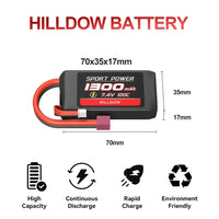 1 x RAW Customer Returns Hilldow M30 RC Battery 2S LiPo Battery 7.4V 120C 1300mAh with Deans T Plug, 2 Pack Hardcase Battery Lipo Battery Rechargeable for RC Airplane UAV Drone FPV - RRP €33.99