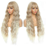 1 x RAW Customer Returns Sylhair Wigs 75 cm Blonde and White Wig with Bangs Super Long Water Wave Synthetic Hair Wigs with Fringes Wavy long Wigs with Bangs Wigs for Women Synthetic Fiber Synthetic Fiber Wigs for Women - RRP €29.23