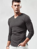 1 x RAW Customer Returns Lehmanlin Long Sleeve Shirt Sport T-Shirts for Men, V-Neck Stretch, Muscular Fit, Casual Underwear, Thermal Shirt Men Long Sleeve Lightweight Gray M - RRP €23.99