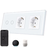 1 x RAW Customer Returns TAWOIA Smart WiFi Touch Light Switch neutral wire required with dual normal socket glass panel, Alexa voice control, work with Smart Life and Tuya APP, 2-way 1-way white - RRP €35.28