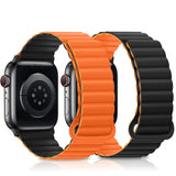 1 x RAW Customer Returns HITZEE Bracelet 49mm 45mm 44mm 42mm 41mm 40mm 38mm, Double-Sided Silicone Magnetic Band Compatible for Apple Watch Ultra 2 Series 9 8 7 SE 6 5 4 44 45 49, Orange Black  - RRP €22.59