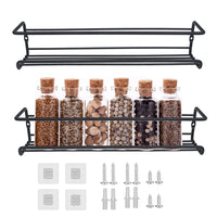 1 x RAW Customer Returns Vilive spice rack wall 2 pieces spice rack made of metal black spice rack hanging without drilling, wall kitchen shelf for kitchen spice organizer kitchen accessories - 29 x 6 x 6.5cm - RRP €11.09