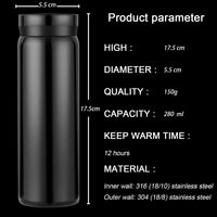 1 x RAW Customer Returns Small Stainless Steel Thermos Bottles - Cute Water Bottle, Vacuum Insulated Bottle for Hot and Cold Drinks BPA Free, Black, 280ml  - RRP €15.99