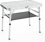 1 x RAW Customer Returns Sportneer folding table, 2 adjustable height camping table with mesh storage option, 60 x 40cm folding camping table with aluminum legs for outdoor camping, picnic, beach, white - RRP €39.31