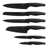 1 x RAW Customer Returns hecef Knife Set of 6 with Matching Blade Protective Knife Sheath, Black Oxide Set with Knife, Scratch Resistant and Rust Proof, Non-Stick Black Color Coating - RRP €29.84