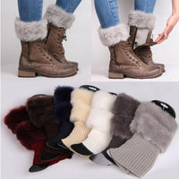 1 x Brand New BESTOYARD Women Leg Warmers Crochet Knitted Boot Cuffs Toppers Faux Fur Trim Warm Anklet Socks Free Size - RRP €11.59