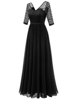 1 x RAW Customer Returns DRESSTELLS women s ball gowns long chiffon evening dresses long V neck bridesmaid dress long black XL - RRP €64.99