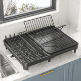 1 x RAW Customer Returns YunNasi Extendable Drainer Black Stainless Steel Dish Drainer High Capacity Dish Drainer with Drip Tray and Cutlery Holder L  - RRP €33.31