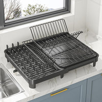 1 x RAW Customer Returns YunNasi Extendable Drainer Black Stainless Steel Dish Drainer High Capacity Dish Drainer with Drip Tray and Cutlery Holder L  - RRP €33.31