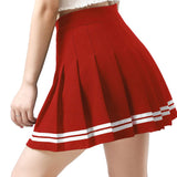 1 x RAW Customer Returns Dressystar Women s Stretchy Pleated Skirt Schoolgirl Solid Skater Tennis Short Cheerleader Skirt Red White Stripes M - RRP €21.49