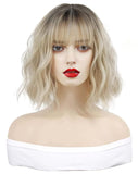 1 x RAW Customer Returns PORSMEER Short Bob Wig with Bangs for Women Natural Ombre Blonde Wig Synthetic Hair Colorful Daily Party Halloween Cosplay Wavy Curly Wigs for Women - RRP €23.22