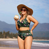 1 x RAW Customer Returns Hanna Nikole Women s Plus Size Bikini Push Up Swimsuit Two Piece Bathing Suits Olive Green Flower 54 - RRP €35.76