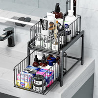 1 x RAW Customer Returns YunNasi Kitchen Shelf with 2 Basket Pull-Outs Under Cabinet Shelf 2 Levels Spice Rack Stainless Steel Sliding Drawer Storage Bathroom Organizer for Home and Office Regular, Black  - RRP €33.31