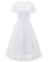 1 x RAW Customer Returns DRESSTELLS women s lace dress mother of the bride dresses, knee-length elegant bridesmaid cocktail dress, rockabilly floral dress short sleeve white XL - RRP €57.99