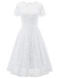 1 x RAW Customer Returns DRESSTELLS women s lace dress mother of the bride dresses, knee-length elegant bridesmaid cocktail dress, rockabilly floral dress short sleeve white XL - RRP €57.99