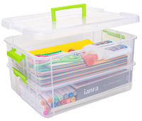 1 x RAW Customer Returns Creahaus 2 Layer Plastic Containers with Lid, Multipurpose Clear Boxes for Stacking and Carrying, Portable Containers for Crafts and Storage Green  - RRP €27.99