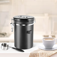 1 x RAW Customer Returns Leaf House 1.8L Coffee Can Airtight Coffee Container - Stainless Steel Coffee Storage for Beans, Sound, Tea, Sugar Black  - RRP €22.18